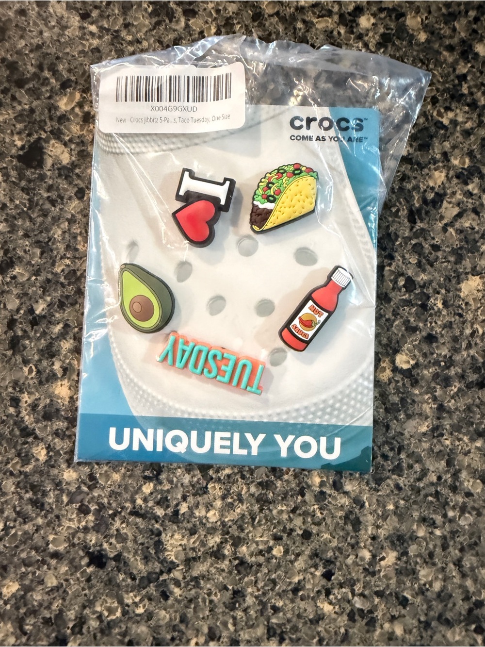CROCS brand Taco Tuesday Jibbitz Charm Set Accessories with Avocado, Hot Sauce